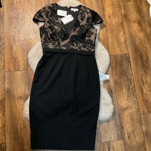 Dress The Population Ivy Sheath Midi Dress Size XL Cap Sleeve V Neck Lined Sequn